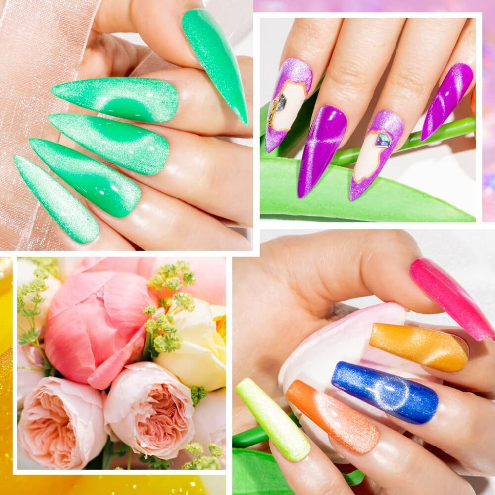 Neon Cat Eye Gel Polish Kit With 3d Metal Stick - 12-Color Glitter Magnetic Gel View 2
